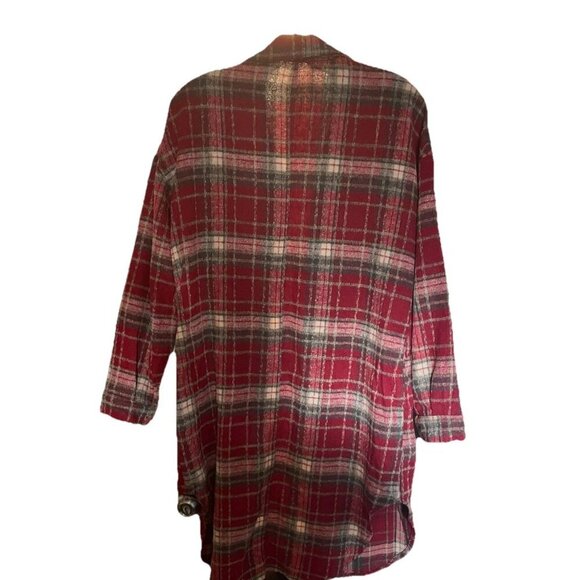 Plaid Shacket Women's Long Red Fleece Button-Up Size Small Fall Jacket - Picture 4 of 5